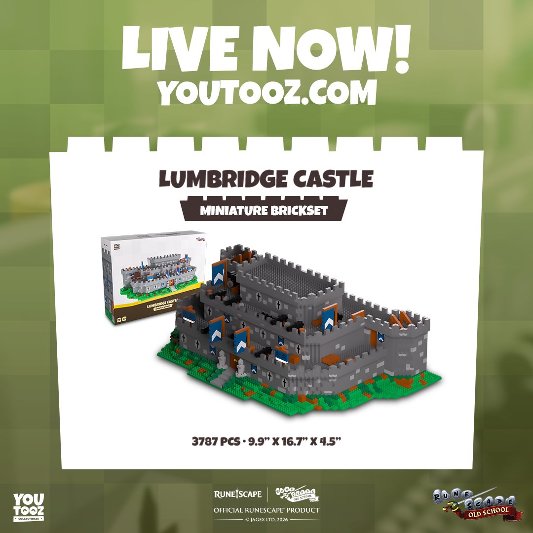 OldSchoolRS's tweet photo. Bring the heart of Gielinor to your home. The Lumbridge Castle brick set is up for pre-order now! 🏰

Made in collaboration with @Youtooz: https://t.co/EaxZbwc3F1 https://t.co/L1ZM2bSvc0