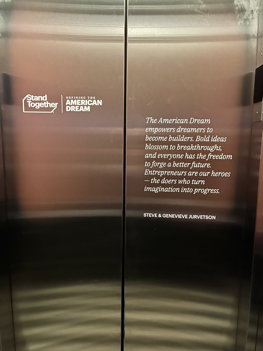 FutureJurvetson's tweet image. Defining the American Dream
A fun surprise to see our definition decorating the elevator, and then the huge portraits glowing at a conference for philanthropists this weekend.

“54% of Americans think the greatest threat to the American way of life is other Americans.”

Some…