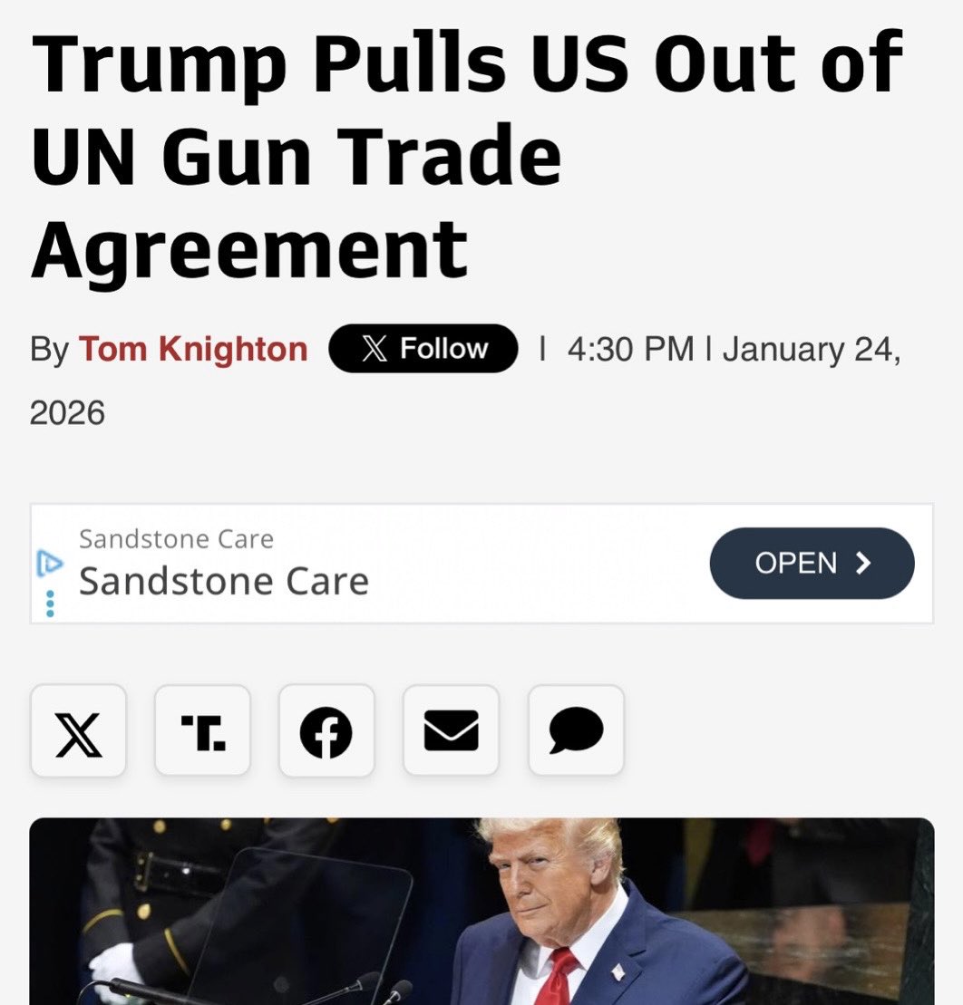 WillesLee's tweet image. Need more good news?
“In a major move for national sovereignty and Second Amendment freedom, the Trump administration has formally withdrawn the United States from the United Nations Register of Conventional Arms..”
#shallnotbeinfringed