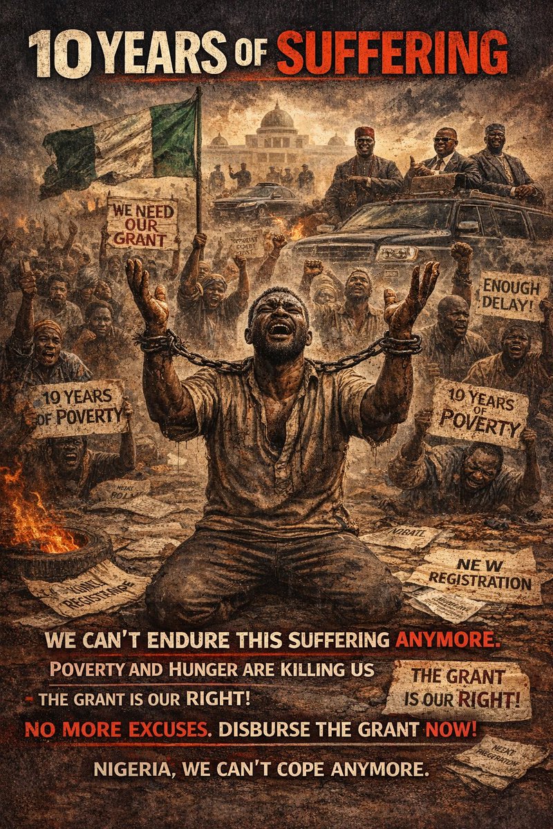 For 10 YEARS, Nigerians registered, paid with hard-earned money, sold property, and waited for a grant meant to give relief.
Instead, poverty and hunger grew. Lives were lost.
We can’t endure this suffering anymore. Enough is enough!
<a href="/cenbank/">Central Bank of Nigeria</a>
<a href="/PressSec/">Karoline Leavitt</a>
<a href="/NOIweala/">Ngozi Okonjo-Iweala</a>
<a href="/SenRemiTinubu/">Sen Oluremi Tinubu, CON</a>