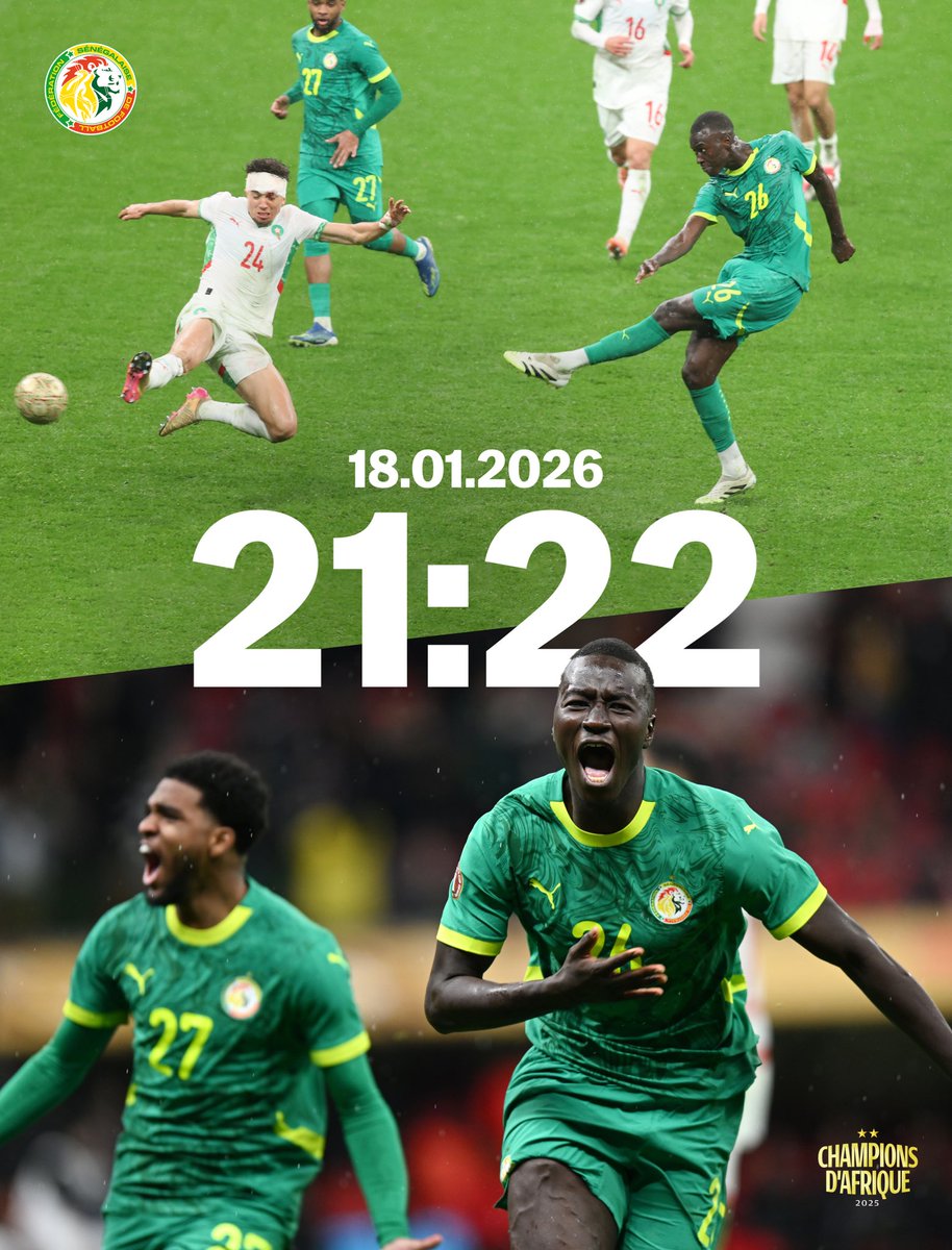 ⏰ 21:22 | Le temps s’est arrêté, le Sénégal s’est levé. Une semaine plus tard, le cœur bat encore champion. 🇸🇳⭐️