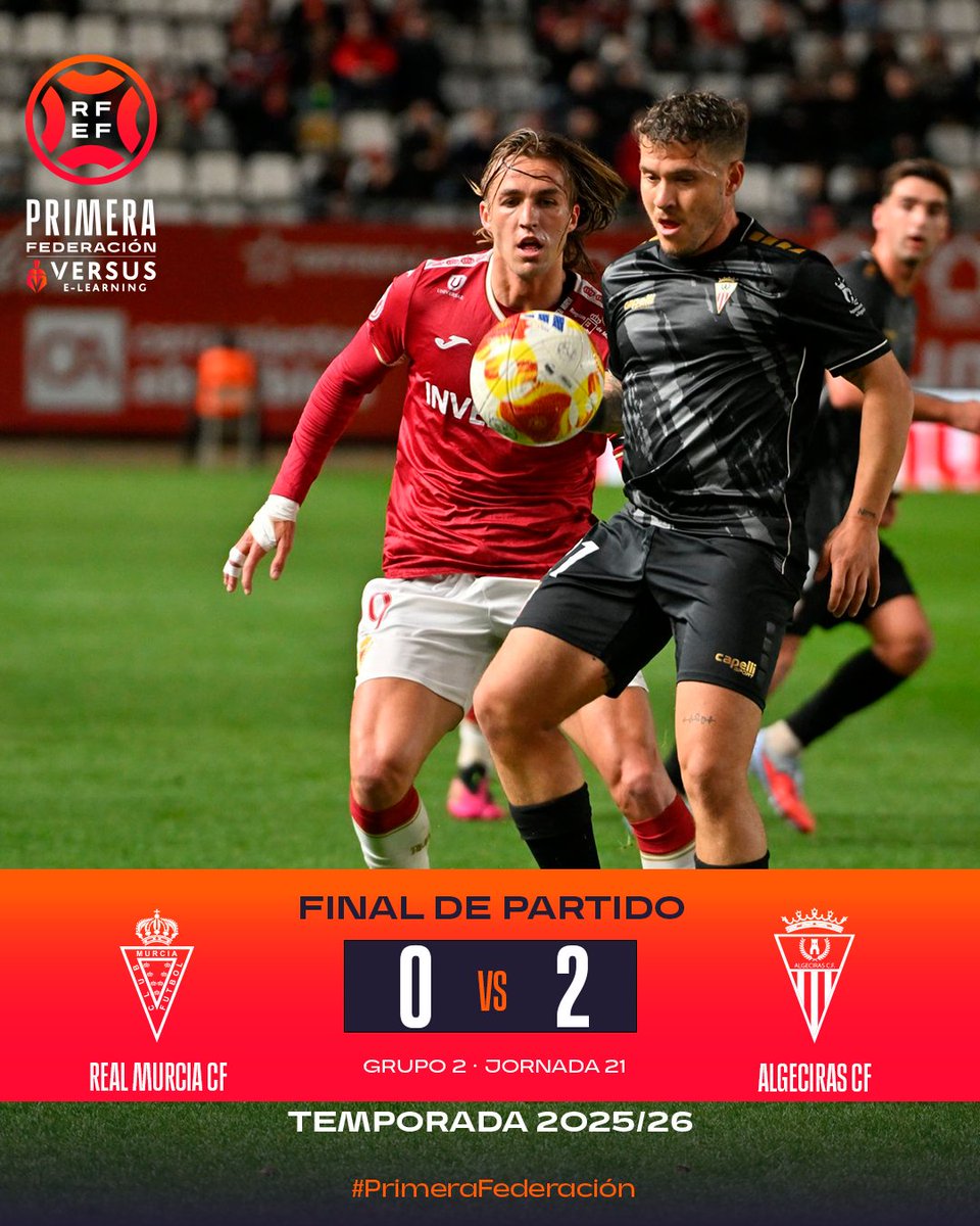 Primera_RFEF's tweet photo. 𝗙𝗜𝗡𝗔𝗟 | #RealMurciaAlgecirasCF

💥 ¡El Algeciras CF da un golpe sobre la mesa!

#PrimeraFederación | #VersusELearning https://t.co/uI9gnHJanF