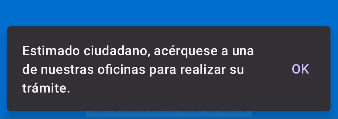 SOLO QUIERO RENOVAR EL DNI(no cambiaré nada) y me indica que me acerque a una oficina 🤬🤬😡 estos trámites deberían poder hacerse vía online y así evitarían las Laaaargas colas 🤬
SOLUCIÓN URGENTE