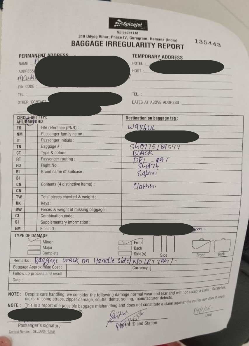 manishjmohan's tweet photo. @flyspicejet 
Over 10+ days since my baggage damage complaint was formally registered -14 Jan &amp; still no resolution, no accountability. Is this how passenger grievances are handled? Escalating to authorities for intervention
@MoCA_GoI @JM_Scindia @DGCAIndia 
@aajtak @the_hindu https://t.co/nbdn1mFfuL