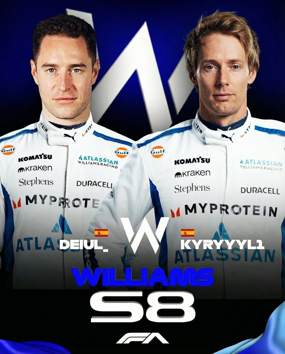 WilliamsFAteam's tweet photo. @Deiul_ 🤝 @kyryyyl1
Ellos serán la alineación de Spotify Williams FA Team esta temporada.
Let’s race. 🔥🏁
@Formula__A https://t.co/pNwdTHQpeU