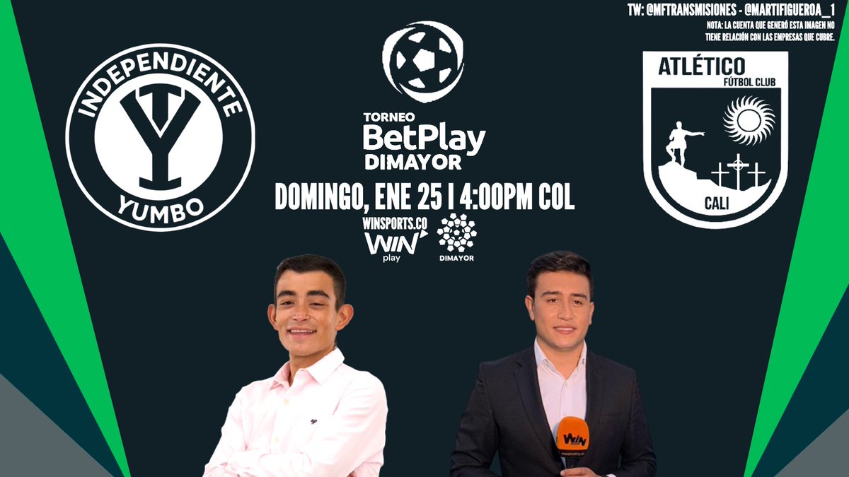 (🚨 EN VIVO)
🇨🇴 <a href="/TorneoDeAscenso/">Torneo BetPlay</a> 2026-I - Fecha 1

Independiente Yumbo (<a href="/AtleticoHuilaof/">Atlético Huila</a>) ⚪️⚫️ - <a href="/AtleticoFCSA/">Atlético Fútbol Club</a> ☀️

Relator: <a href="/edwardgomez97/">Edward Gómez</a>
Comentarista: <a href="/omarfpachon/">Ómar Felipe Pachón Alfaro</a>

📺: <a href="/WinSportsOnline/">Win Sports Online</a> (Win Play), WinSports.co y <a href="/Dimayor/">DIMAYOR</a>

📱 ¡Síguenos!