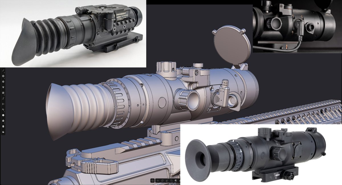 Reference vs Model
Trijicon IR-HUNTER

Eyepiece from an Armasight thermal. The original looks too goofy.

USB-C for an external powerbank, which will be mounted on the stock.

Modeled in Plasticity.