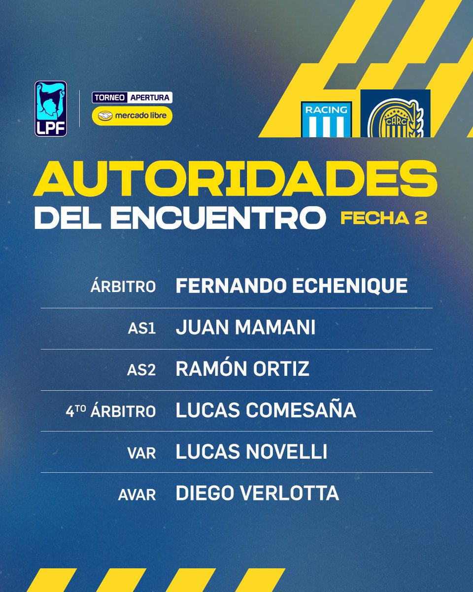 RosarioCentral's tweet image. ✅👨‍⚖️ Autoridades confirmadas para la Fecha 2 frente a Racing: