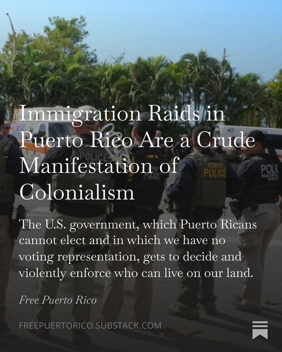 A reminder that ICE has also been terrorizing communities in Puerto Rico, where nobody voted for Donald Trump.

Because they can't. Because they're colonial subjects of the United States.