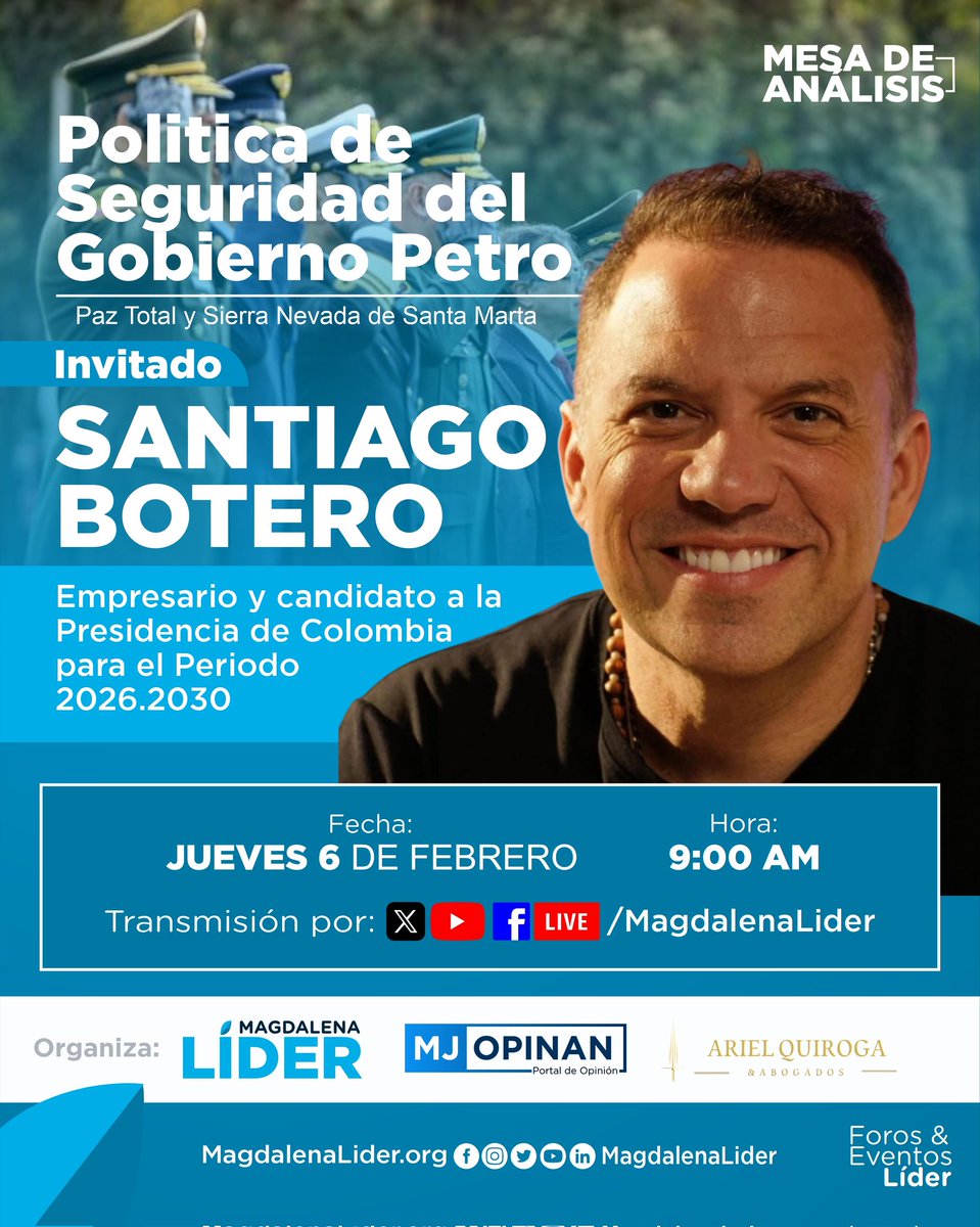 🎙️ Invitado especial • #MesaDeAnálisis | En esta nueva mesa de análisis, Santiago Botero, precandidato Presidencial, participará en el diálogo sobre la política de seguridad del Gobierno del presidente Gustavo Petro, su balance, su legado y los retos que enfrentará el próximo