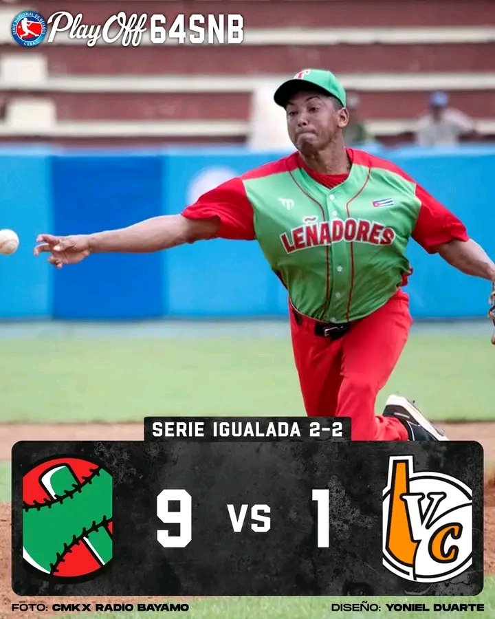 ⚾ Con victoria dominical de 9x1, los Leñadores de Las Tunas 🪓 empataron a dos triunfos el play off de cuartos de final ante Los Leopardos de Villa Clara 🐆.

📆 🕑 Mañana lunes desde la 1:30 p.m. el quinto desafío.

📸 Serie Nacional de Béisbol
