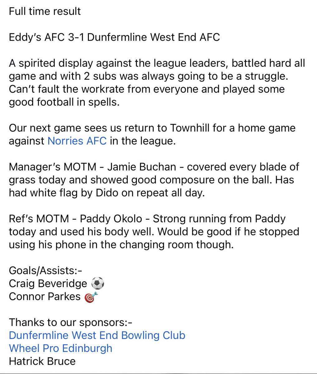 Dunfermline West End AFC tweet media