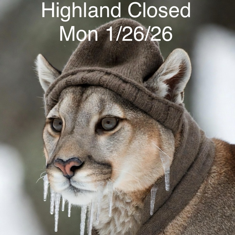 Highland schools will be closed tomorrow, Monday 1/26/26 due to the road conditions and dangerously cold temperatures. Stay warm and safe Cougar Nation!