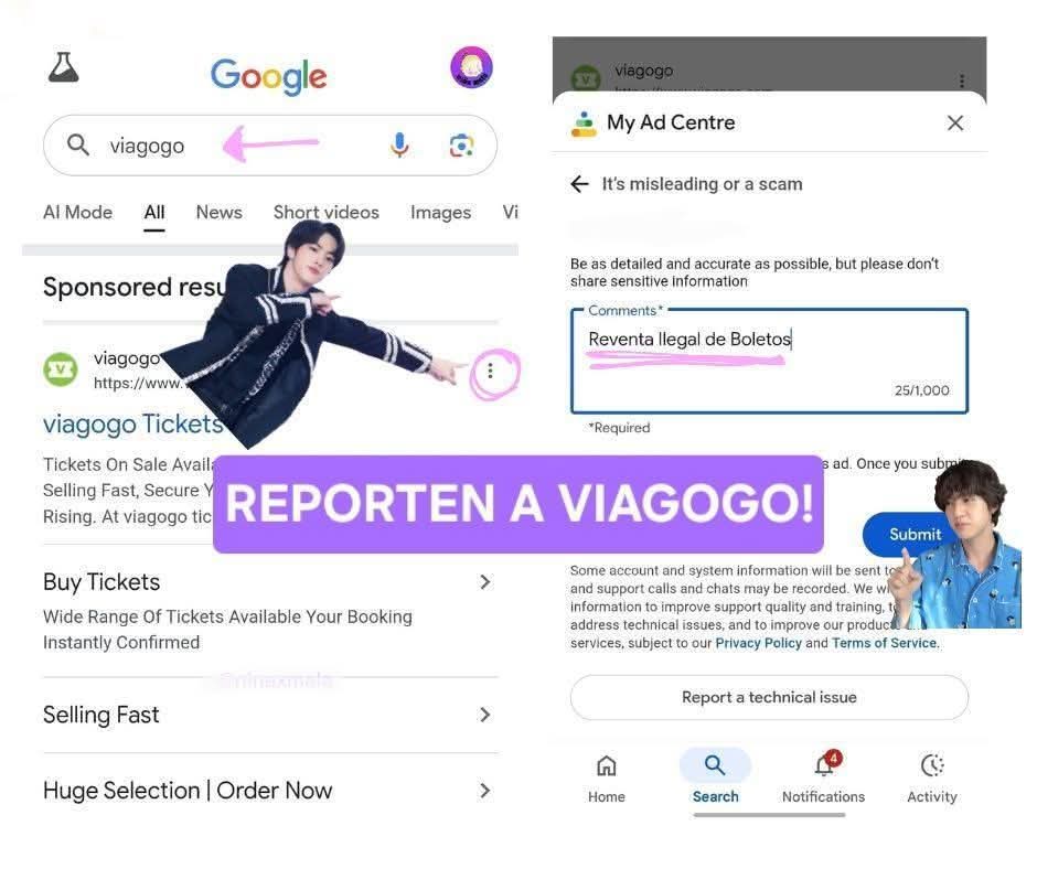 Viagogo añadió más boletos, eso significa que si no compran y empiezan a reportar su plataforma Ticketmaster los puede cancelar y los va tener que sacar a la venta.
Es momento de que empiecen a difundir no sólo el no comprarles, tumben esa página 🫴🏻.

#NoALaReventaBTSMEXICO