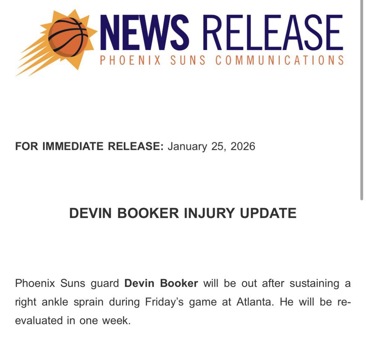 RunSuns00005's tweet image. 🚨 Breaking News 🚨

Changement de situation à Phoenix ! 

Visiblement Devin Booker sera de retour plus vite que prévu. 

Il sera ré-évalué dans une semaine contrairement aux 4 à 6 semaines d’absence qui était annoncé à l’origine. 

#phoenixsuns #devinbooker