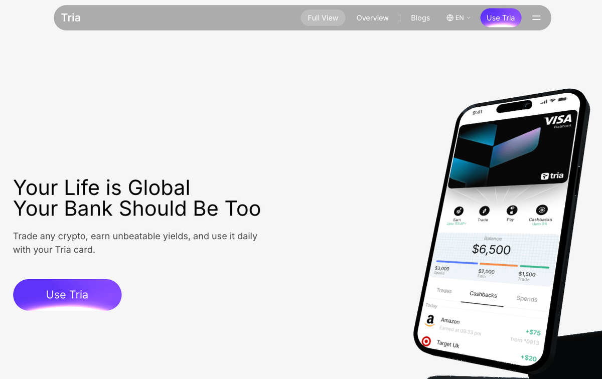 Crypto cards are the most underestimated narrative, as for me rn There are  a few projects to look and the best one is @useTria: - Earn with stables -  Cashback - XP