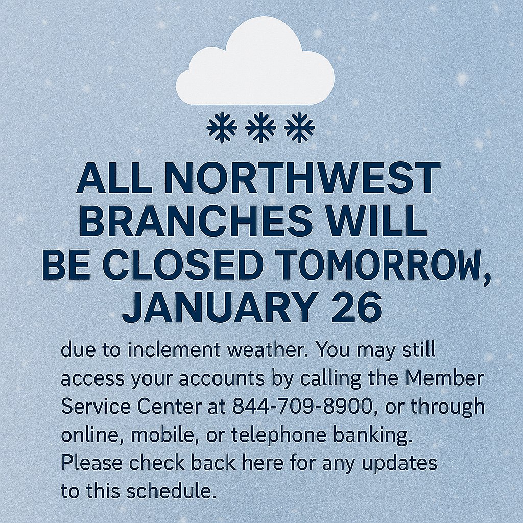 NWFCU's tweet photo. Important Announcement! https://t.co/GPgRCYryRA
