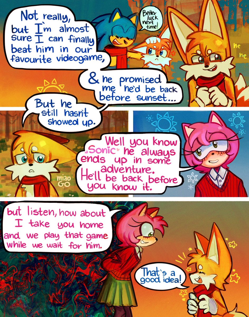 MiaoGo06's tweet photo. DeadCode Au  (redraw from pt 1 to 3)
Part 1 : as the sunlight fades.
#DeadCodeAu #Sth #AmyRose #TailsTheFox #MetalSonic https://t.co/IAT8rk1cdy