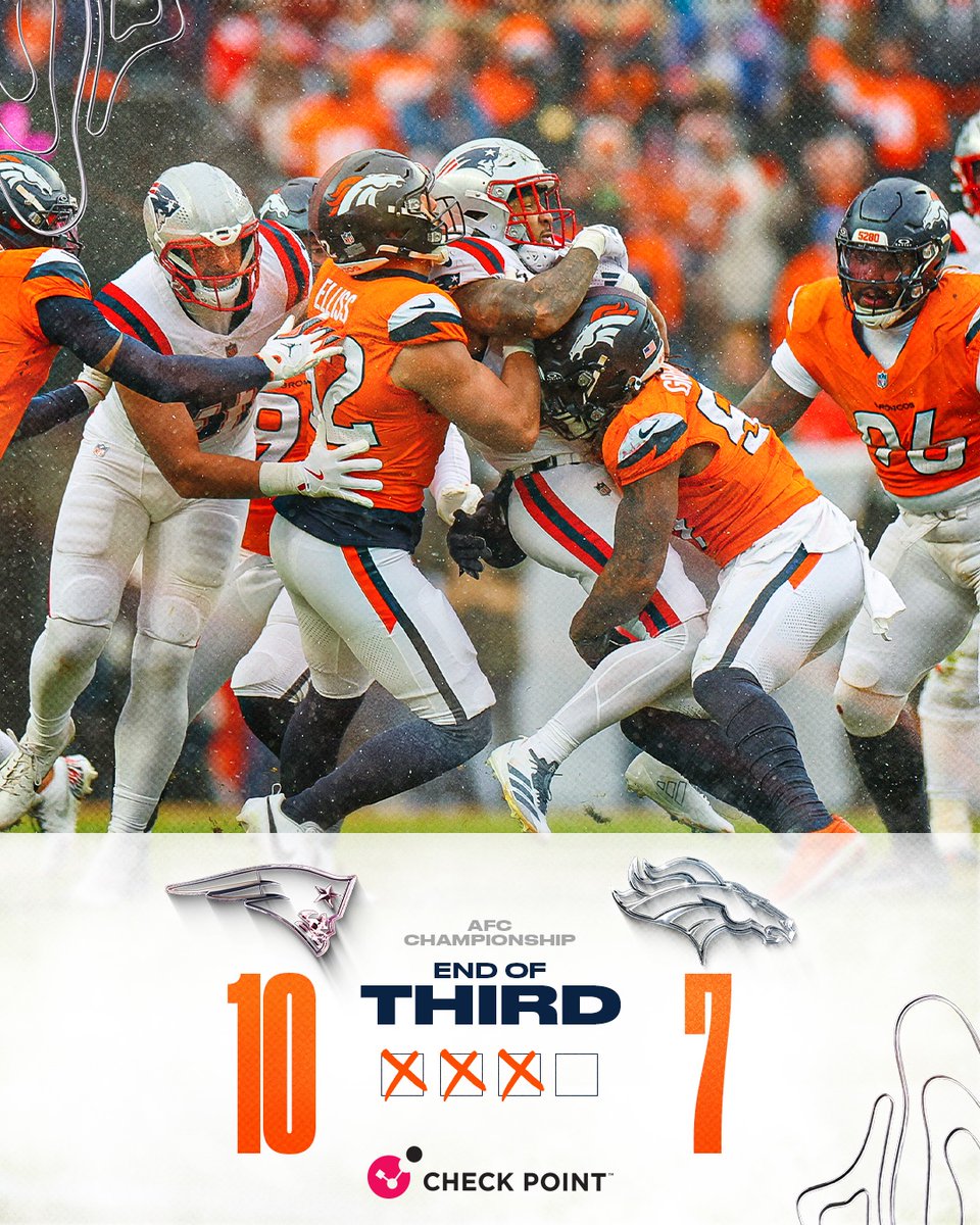 Broncos's tweet photo. Three down, one to go.

#NEvsDEN https://t.co/5saKk3fmdv