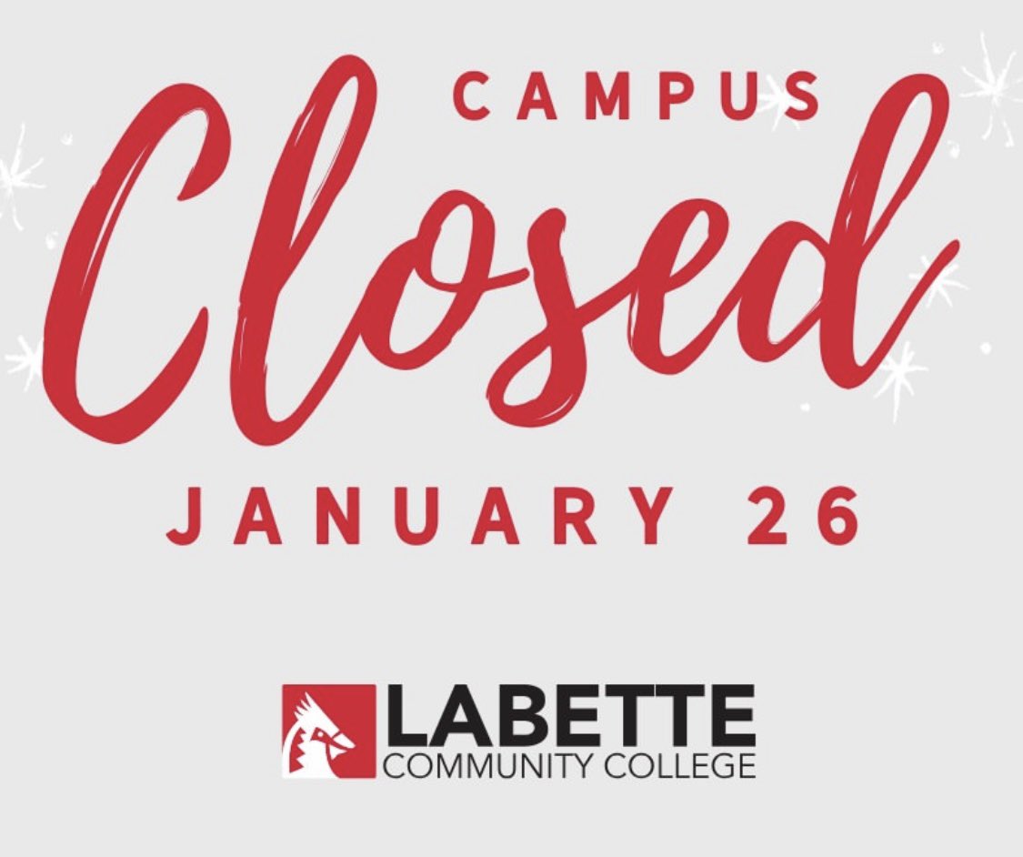 LabetteMBB_'s tweet image. Labette Community College will be closed tomorrow ~ Monday, January 26, due to inclement weather. 
🏀 CARDS 🆚 Highlands CC has been rescheduled for Monday, February 2nd. Stay warm! ❄️