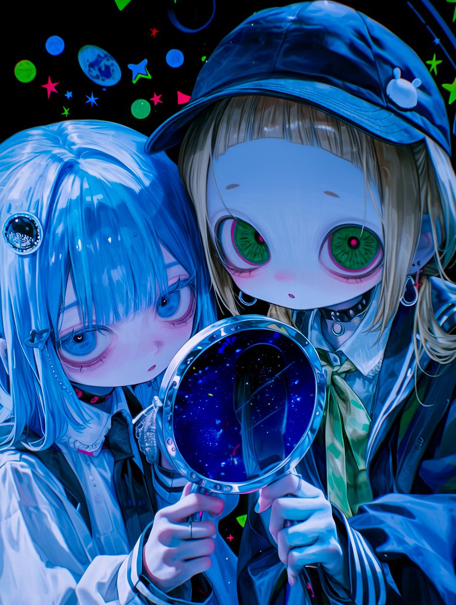 宇宙に繋がる鏡を覗き込む少女たち🐰