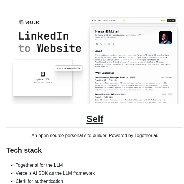 tom_doerr's tweet photo. Turns LinkedIn profiles into websites

https://t.co/rjyakhhSal https://t.co/Fsnvr6u8gZ