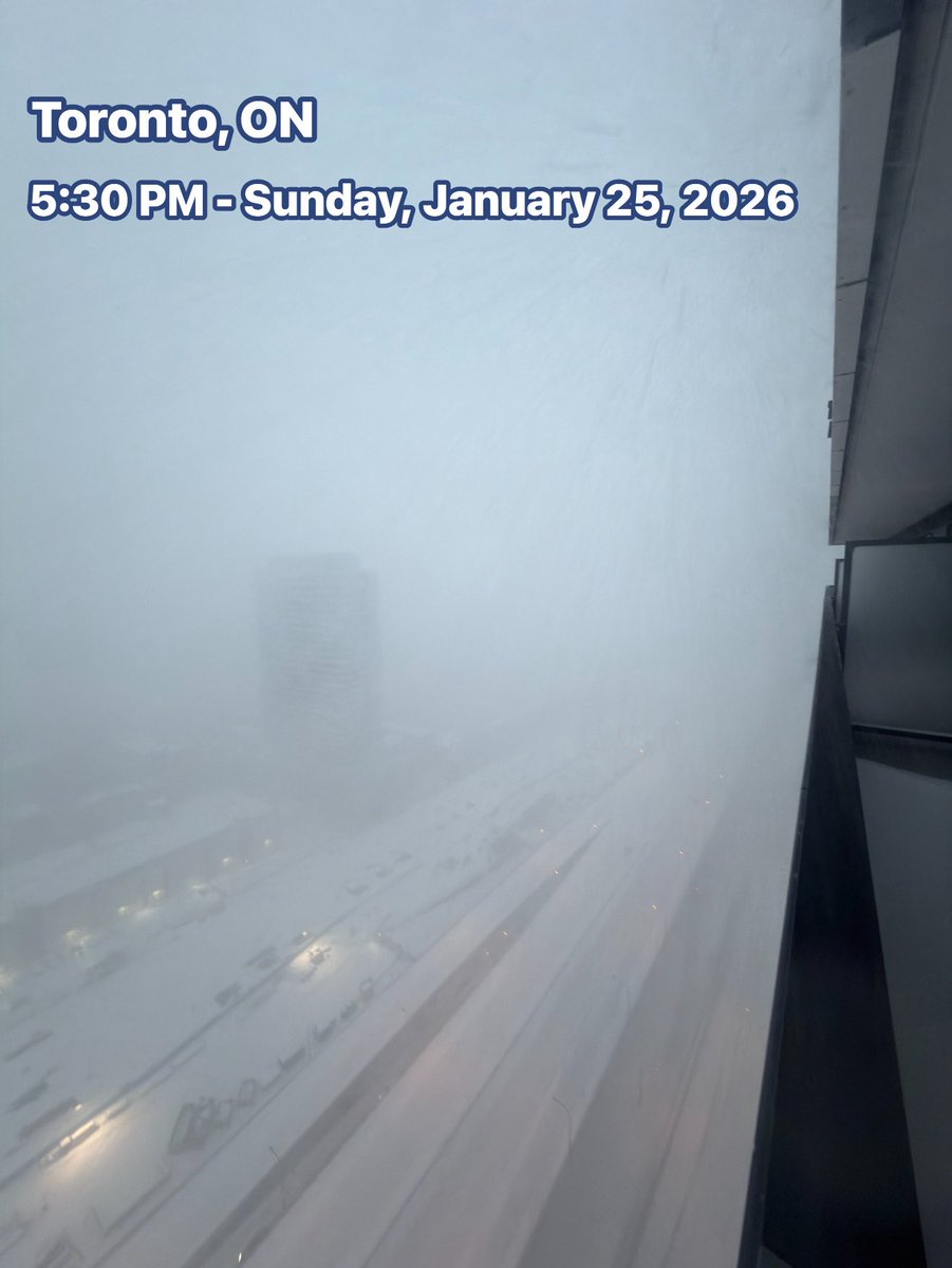 #ONStorm #ONwx Now THIS is a snowstorm in Downtown #Toronto this afternoon! 😵‍💫

Extremely intense snowfall rates, approaching or even exceeding 10cm per hour, are hammering parts of Toronto into Mississauga right now.

There are still some cars out on city streets and the