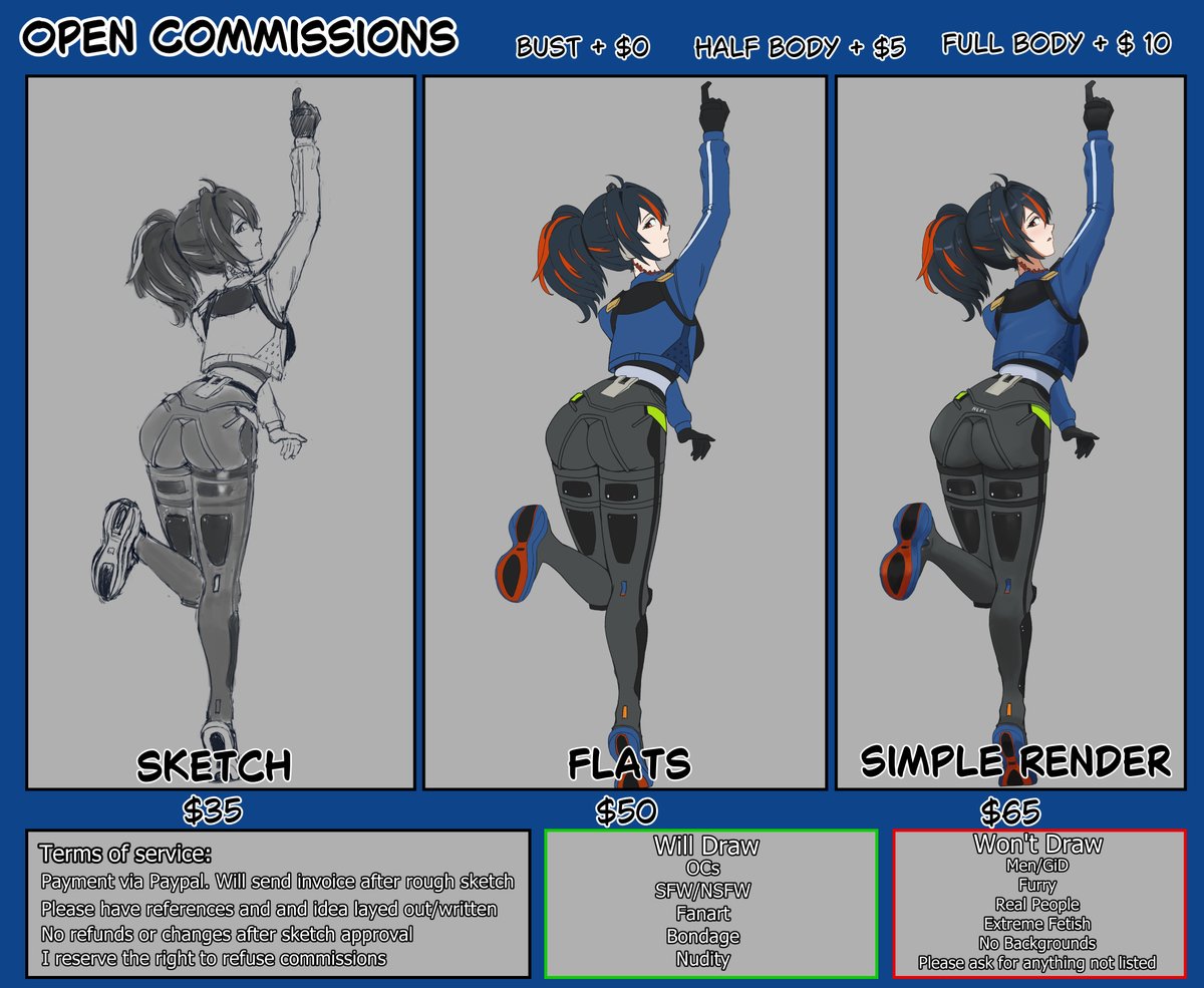 I am excited to be opening commissions!

Currently I am in need of money, please repost this and share with whoever might be interested in a character commission.

I will be taking 5 slots and will keep my bio updated on openings. As well as reposting once open again.