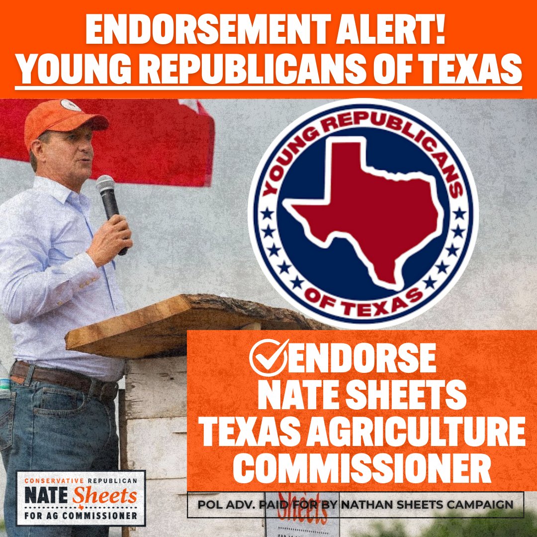 🚨 Endorsement Update: Friends, I’m proud to announce that I have earned the endorsement of the Young Republicans of Texas.

This is a big one. <a href="/YRsOfTexas/">Young Republicans of Texas</a> are on the front lines of building the next generation of conservative leaders - grounded in faith, freedom, and