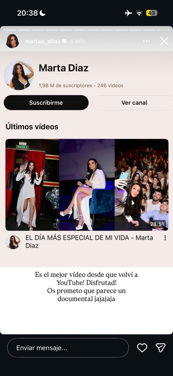 Este fin de semana he trabajado en la edición del vídeo de la presentación de “siendo Marta Díaz” para el canal de YouTube de Marta. 

Un vídeo al que le he puesto mucho mimo y que ella misma ha calificado como “un documental”

Muy orgulloso y feliz de cómo ha empezado 2026🫶🏻