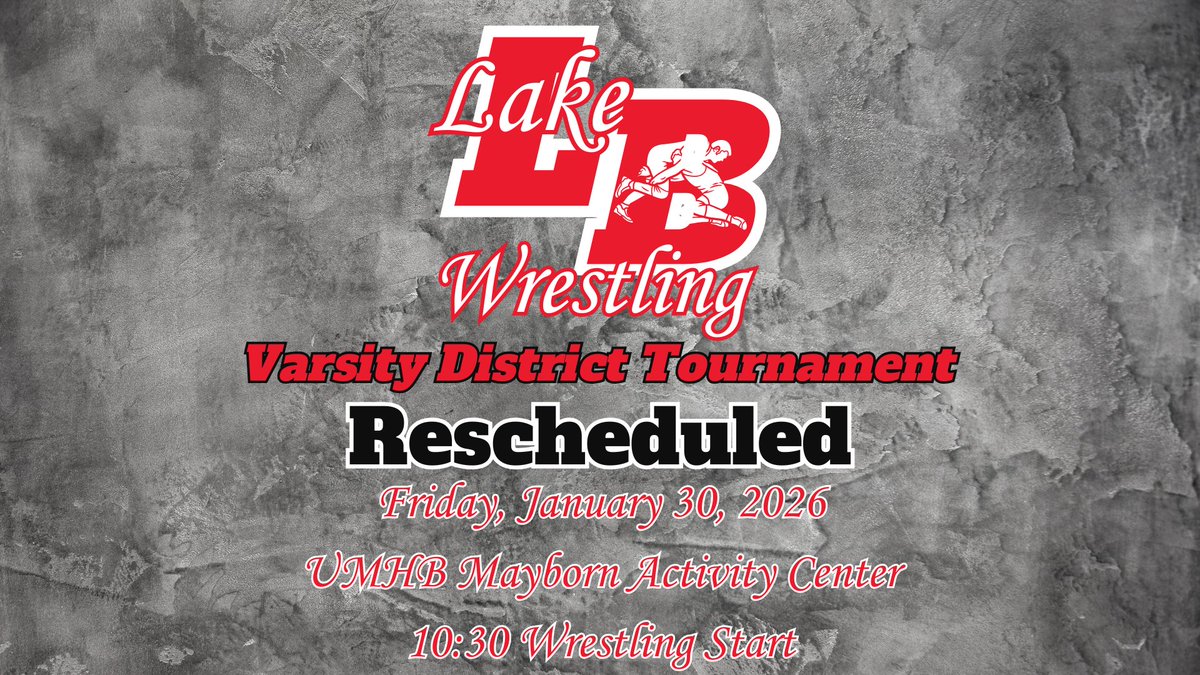 District 6-5A Varsity Tournament Rescheduled to Friday Jan. 30, at UMHB Mayborn Activity Center. Wrestling to begin at 10:30 am.
<a href="/LBAthleticBoost/">LBHS_Athletic_Boosters</a> <a href="/BeltonISDAth/">Belton ISD Athletics</a> <a href="/LakeBeltonHS/">Lake Belton High School</a>