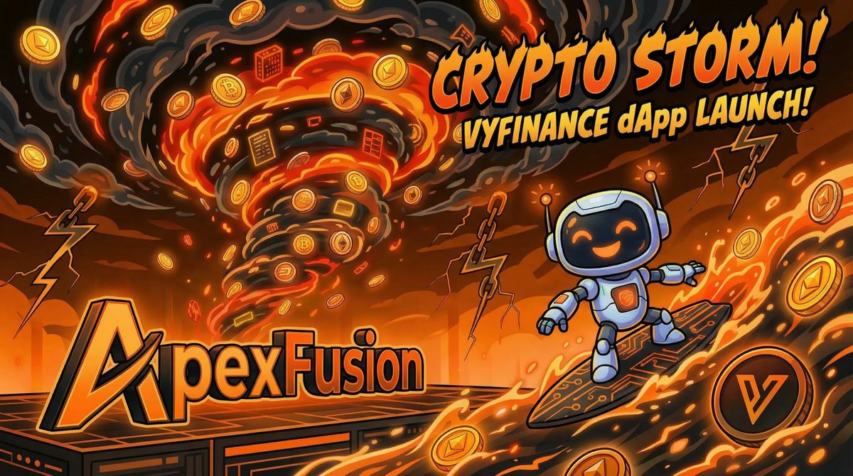 🌪 Crypto storm incoming! @ApexFusion fuels it ⚡️ First test dApp  @VyFiOfficial is live on ApexFusion — now the core team is scanning  Cardano, UTXO & EVM ecosystems for the next wave