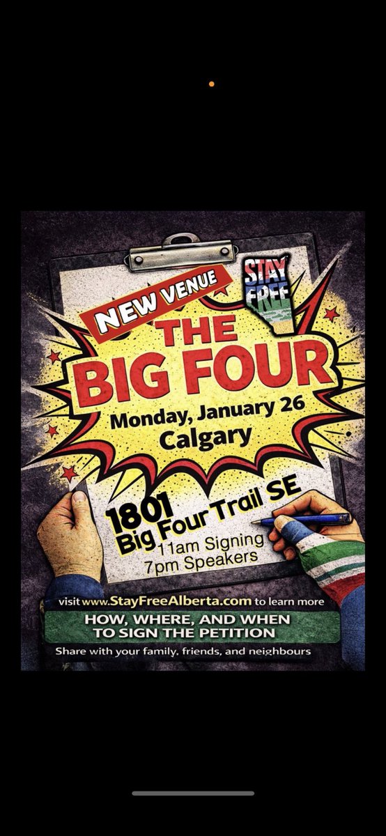 BREAKING - CALGARY 

Huge event at the BIG FOUR BUILDING TOMORROW AT STAMPEDE PARK! 

Doors open for petition signing at 11:00 AM!