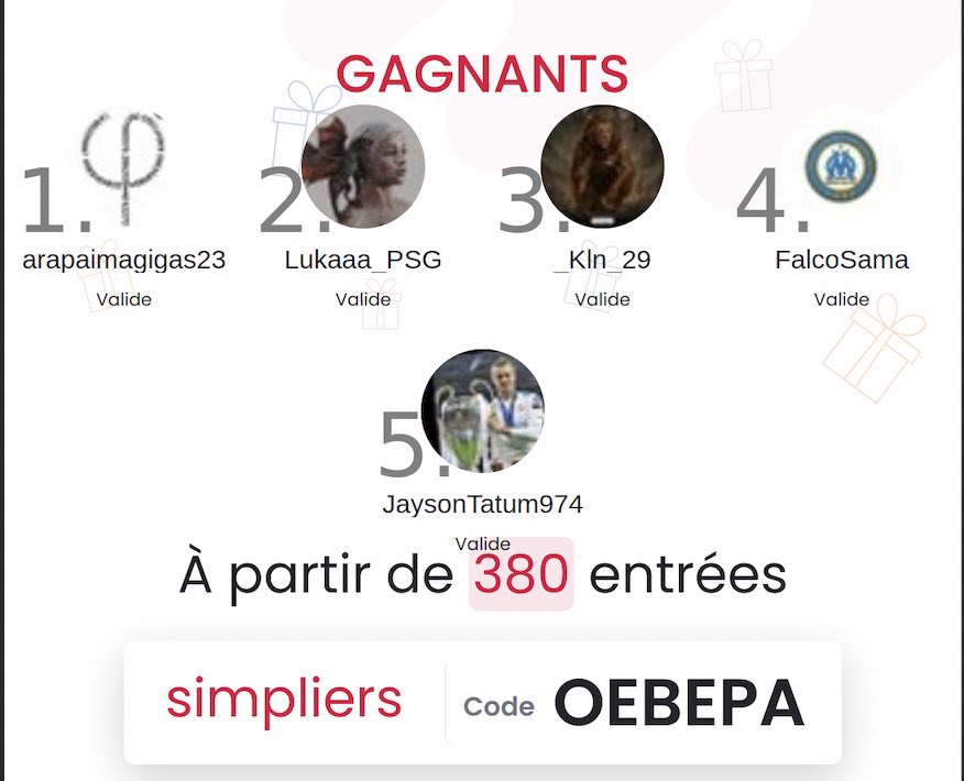 theo69prono's tweet image. Les 5 vainqueurs sont : 

@arapaimagigas23 / @Lukaaa_PSG / @KLN_29 / @FalcoSama / @jaysontatum974

Je vous laisse me DM pour récupérer vos 10€ chacun, félicitations à tous💪🏼