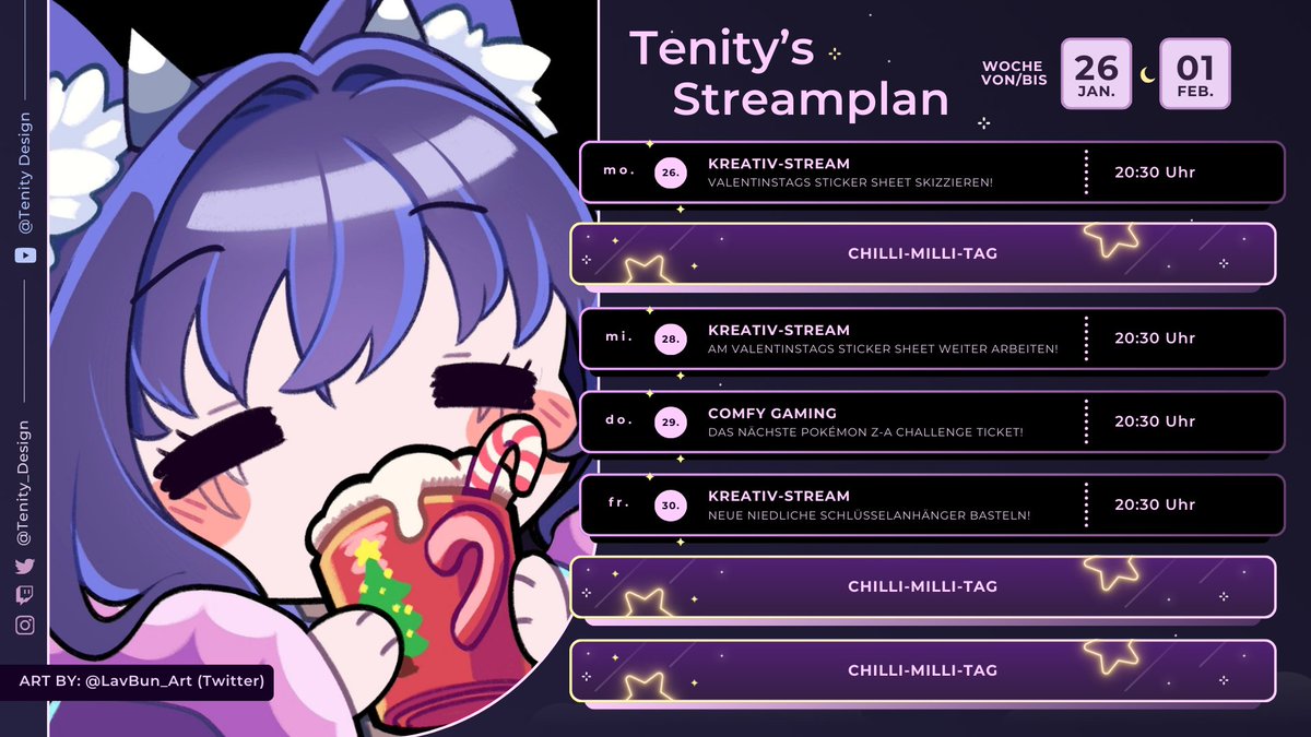 Tenity_Design's tweet image. Der letzte Streamplan des Januars und damit auch der letzte Streamplan vor einer großen Neuigkeit 👀

#gervtuber