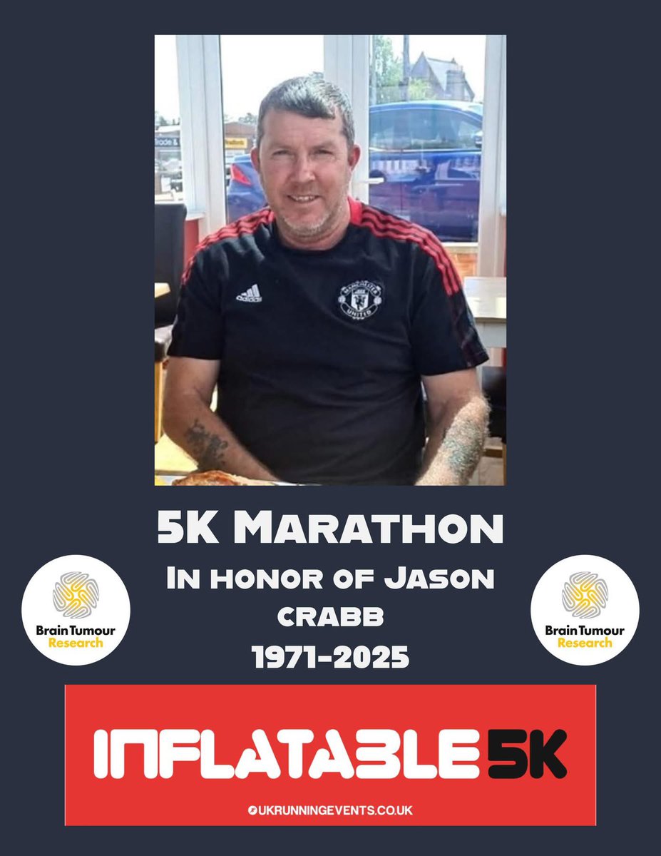 AF_ffc's tweet photo. I would like to share that I will be participating in a 5K inflatable marathon on August 1st in honor of my uncle Jason, who passed away from brain cancer in September. This event is a meaningful way for me to remember him and to support brain tumor research. https://t.co/lh0Dmrwfku