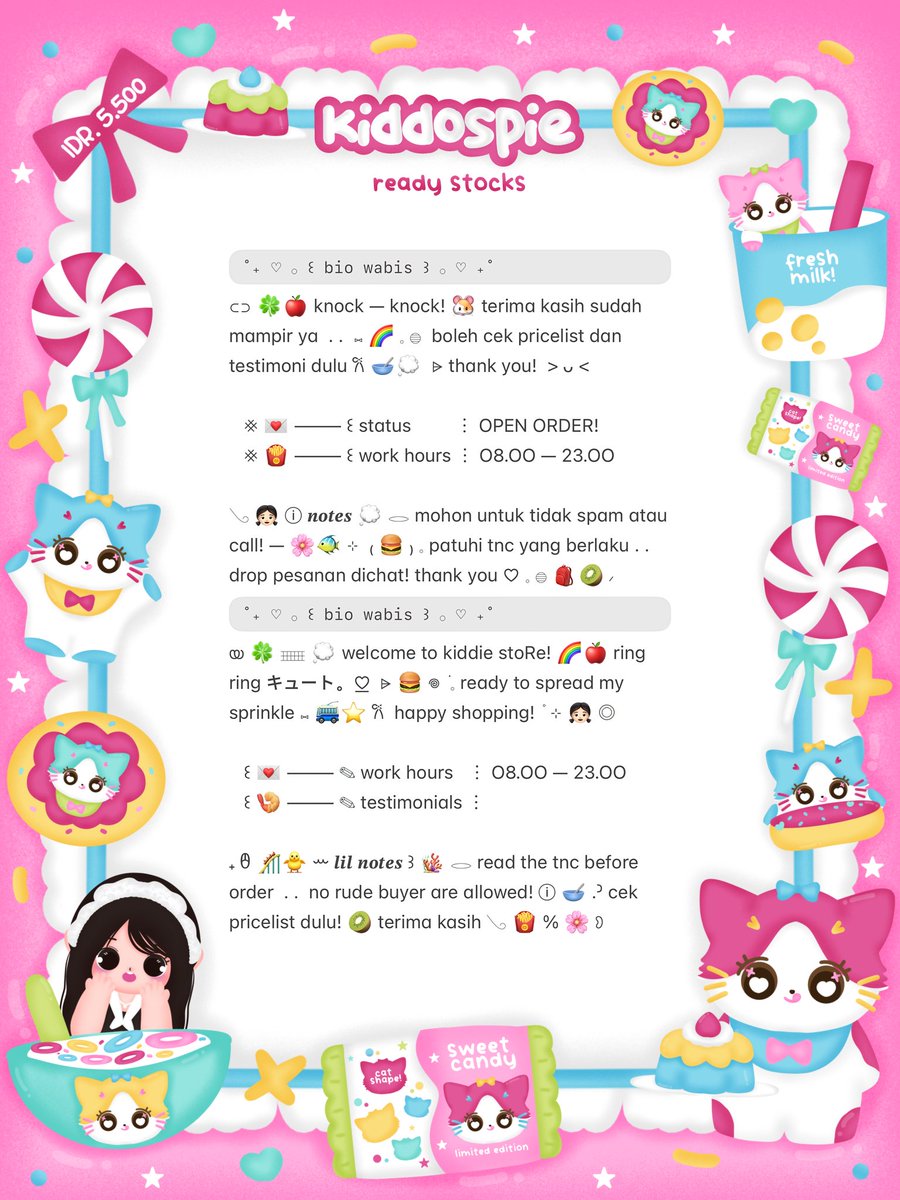 ⠀
⸝⸝ ꕤ  𓈄 𓈒  help rt? thank you! ☘️

💭  ☆̲ ◞ₓ˚ 🥣 halo teman—timun!  𓏲 ﾟ。。𖢷 sherina bawain wording bio wabis ready stOck! 🧁🌸 ⊂⊃ dengan harga ◎ IDR. 5.500 only ៶៲៸ ⓘ 👛 dm me or reply if you want!  ✋🏻 𖠗 ៸ 🍭🎀 

៸៸ 💌 യ #zonauang #zonaba ꒱