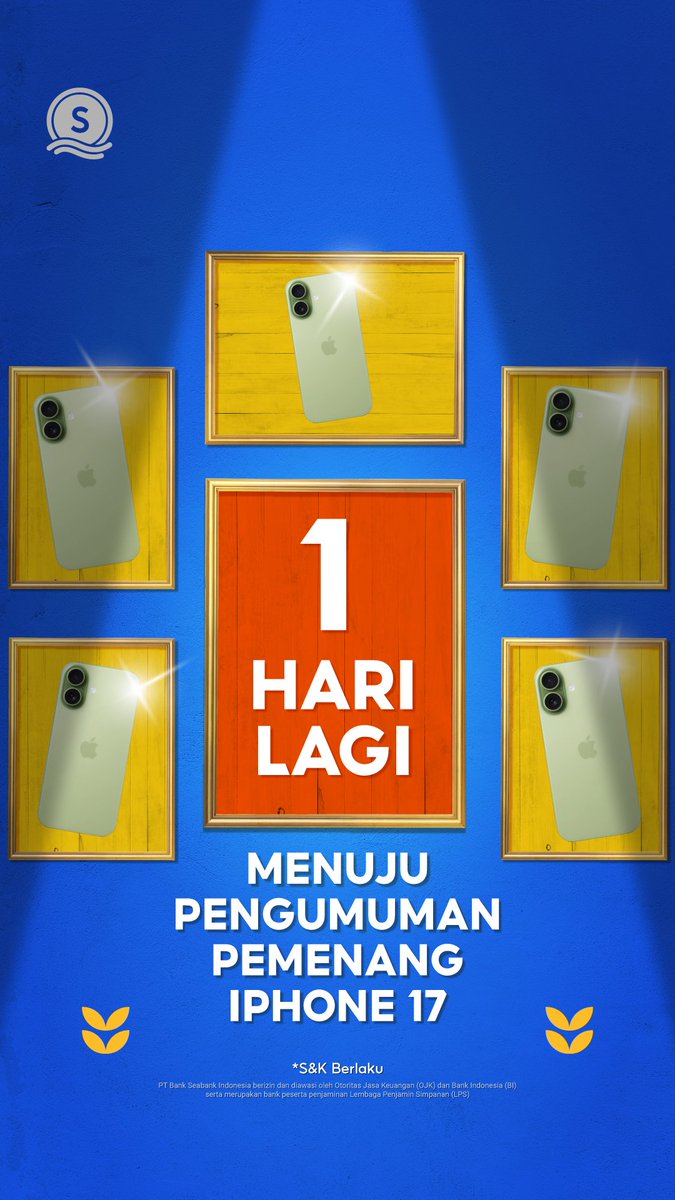 DETIK-DETIK MENUJU PENGUMUMAN GIVEAWAY IPHONE 17

Hai Sobat SeaBank! Tinggal 1 hari lagi menuju pengumuman pemenang GIVEAWAY IPHONE 17 loh! Kira-kira apakah kamu pemenangnya? Ditunggu jawabannya besok!

1. Periode program berlaku pada 5 Januari - 27 Januari 2026
2. Ketentuan