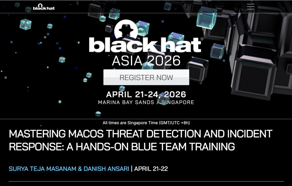 👉 Know someone defending #macOS in the enterprise? Share this with them.  🚨 Only 10 days left to early bird pricing for our macOS Threat Detection &  #DFIR training at #BlackHat Asia