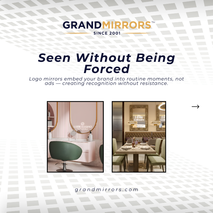 evervueofficial's tweet photo. Would you notice a logo if it stared back at you?
People donโt ignore mirrors. Thatโs why reflective branding works.
Link in bio for these logo mirrors.
#Evervue #GrandMirrorsLogo #mirrors #mirrorwork #mirrormirror #brandidentity #branding #brandname #logodesign #logos #logo https://t.co/dyjZ5dyNcG