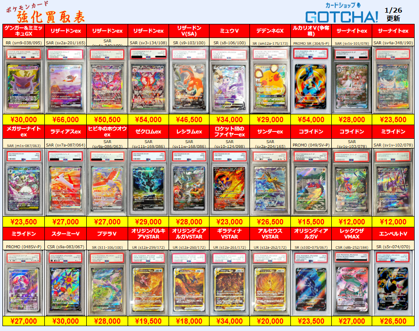 1/26更新 ⚡🔥【PSA強化買取表④】🔥⚡ 💥【PSA10】デデンネGX(SR