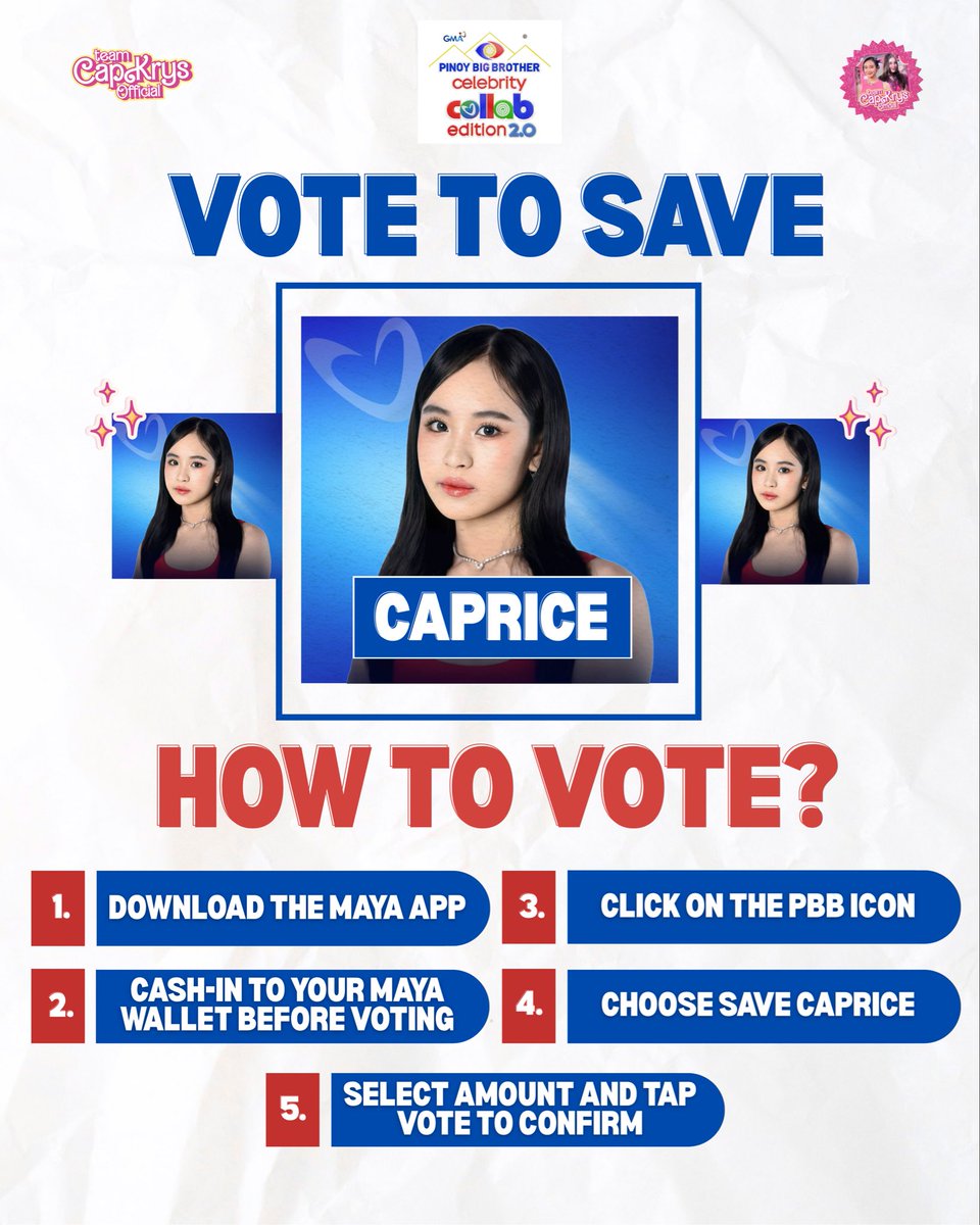 teamcapkrysofc_'s tweet photo. SparCKles, it’s time for us to show up. Caprice has been nominated, and she needs our full support now more than ever. Let’s show how strong our love for her is.

Follow the 5 easy steps and make every vote count! 🩷

#CapKrys https://t.co/LRHMi0TD9Z