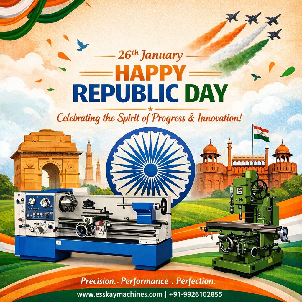 esskayindore's tweet photo. 🇮🇳 Happy Republic Day!
Esskay Lathe &amp; Machine Tools proudly supports India’s manufacturing future with precision, performance, and innovation.
Here’s to a stronger, self-reliant India.
#RepublicDay #26January #MakeInIndia #EsskayMachines #ManufacturingIndia #ProudIndian https://t.co/ib7CvyQG7u