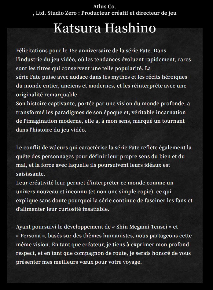 SoFew_amz's tweet photo. @xosvex Fate est l'un des plus gros piliers de la fantaisie moderne. (Surtout sur le système de magie/worldbuilding qui est la base de tous vos animes modernes) De gros noms en parlent comme une référence. Il suffit de voir QUI a célébré Fate lors de son 15e anniv pour voir la portée https://t.co/E8POkJStZS