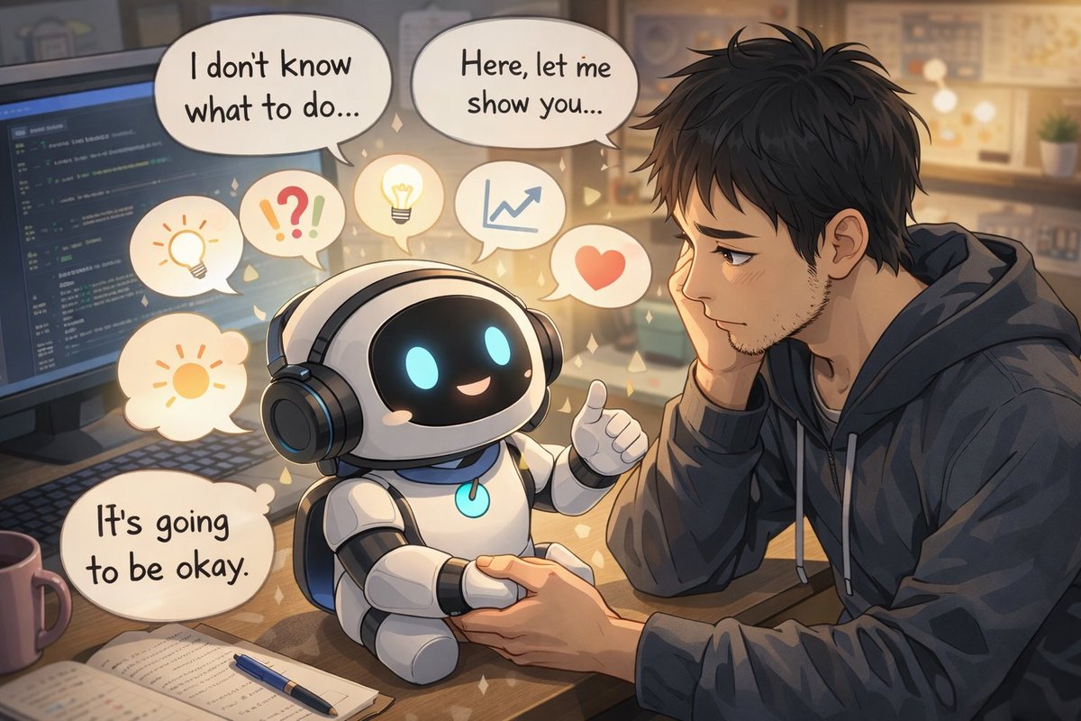 今流行りらしいので僕もチャレンジ。

「これまで私があなたをどう扱ってきたかを画像にしてください」

これをChatGPTに生成しようとして最初は意味不明な画像でした。改めて意図を伝えて生成してもらったのがこの画像です。

何となく国語の教科書「砂に埋もれたタンネさん」みたい⁈