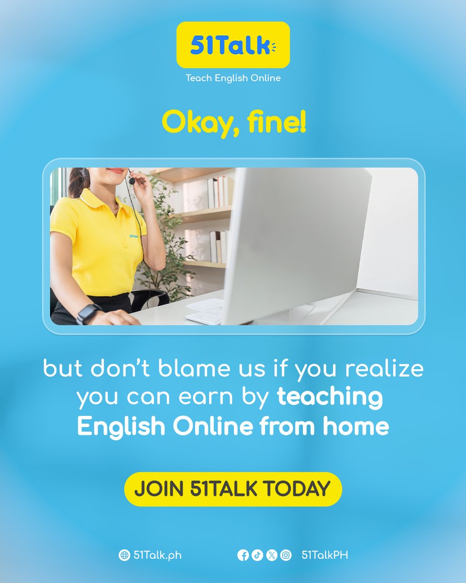 We literally said don’t swipe / scroll…
but here you are 👀

Now don’t blame us if you realize you can earn by teaching English online—from home 💻💛

🔗 Sign up here: tinyurl.com/Register51Talk

#Proudly51Talk #TeachAtHome #51TalkGlobal #51TalkPH