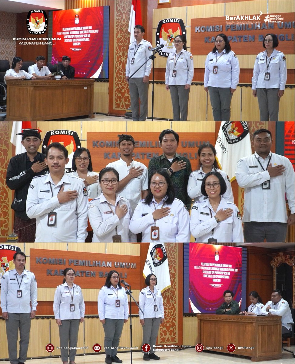Komisi Pemilihan Umum (KPU) Kabupaten Bangli mengikuti kegiatan Pelantikan dan Pengambilan Sumpah/Janji Pejabat Fungsional Penata Kelola Pemilihan Umum di lingkungan Sekretariat Jenderal KPU, Sekretariat KPU Provinsi/KIP Aceh, serta Sekretariat KPU/KIP Kabupaten/Kota Tahun 2026.