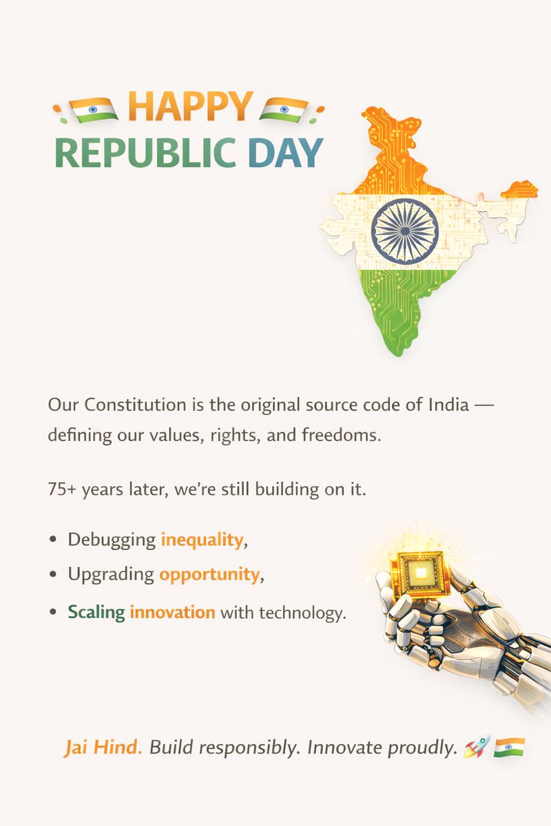 Wishing You All A Happy Republic Day 2026.

#India #RepublicDay #RepublicDay2025 #Tech #Technology #Innovation