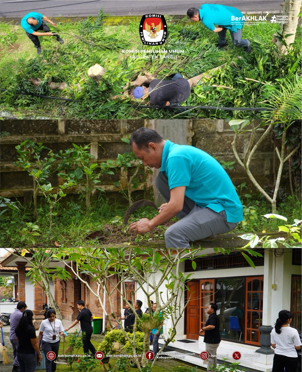 Komisi Pemilihan Umum (KPU) Kabupaten Bangli melaksanakan kerja bakti bersama di lingkungan Kantor KPU Kabupaten Bangli, Jumat (23/1/2026). Kegiatan ini bertujuan untuk menciptakan lingkungan kerja yang bersih, sehat, dan nyaman bagi seluruh pegawai dan pengunjung.