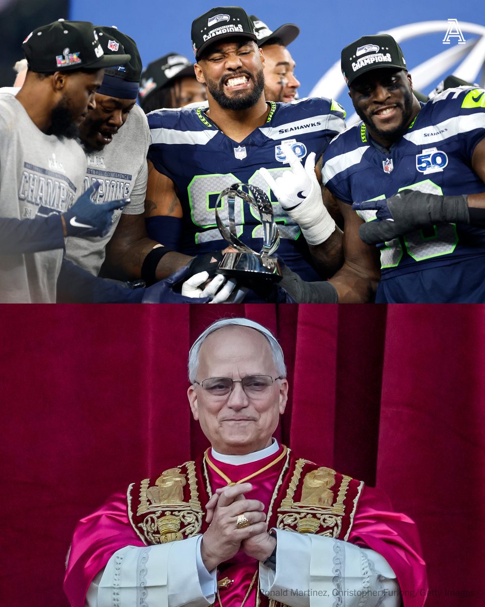 TheAthletic's tweet photo. The last three times a new Pope was elected, the Seahawks have made the Super Bowl as the No. 1 seed.

◽️ 2005: Pope Benedict XVI elected, SEA to SB XL
◽️ 2013: Pope Francis elected, SEA to SB XLVIII
◽️ 2025: Pope Leo XIV elected, SEA to SB LV https://t.co/3VfU8a8tlA